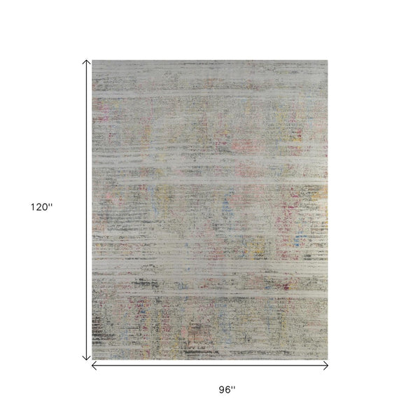 HomeRoots 8' X 10' Beige Abstract Hand-Knotted Area Rug - Luxurious Wool, Timeless Elegance for Any Space 569475