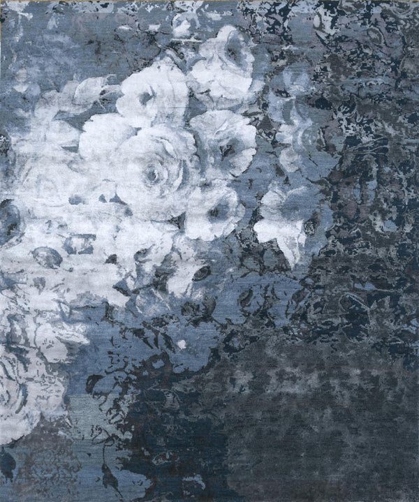 HomeRoots 8' X 10' Blue Abstract Hand-Knotted Area Rug – Artisan Crafted, Soft Wool, Contemporary Design for Elegance 569477