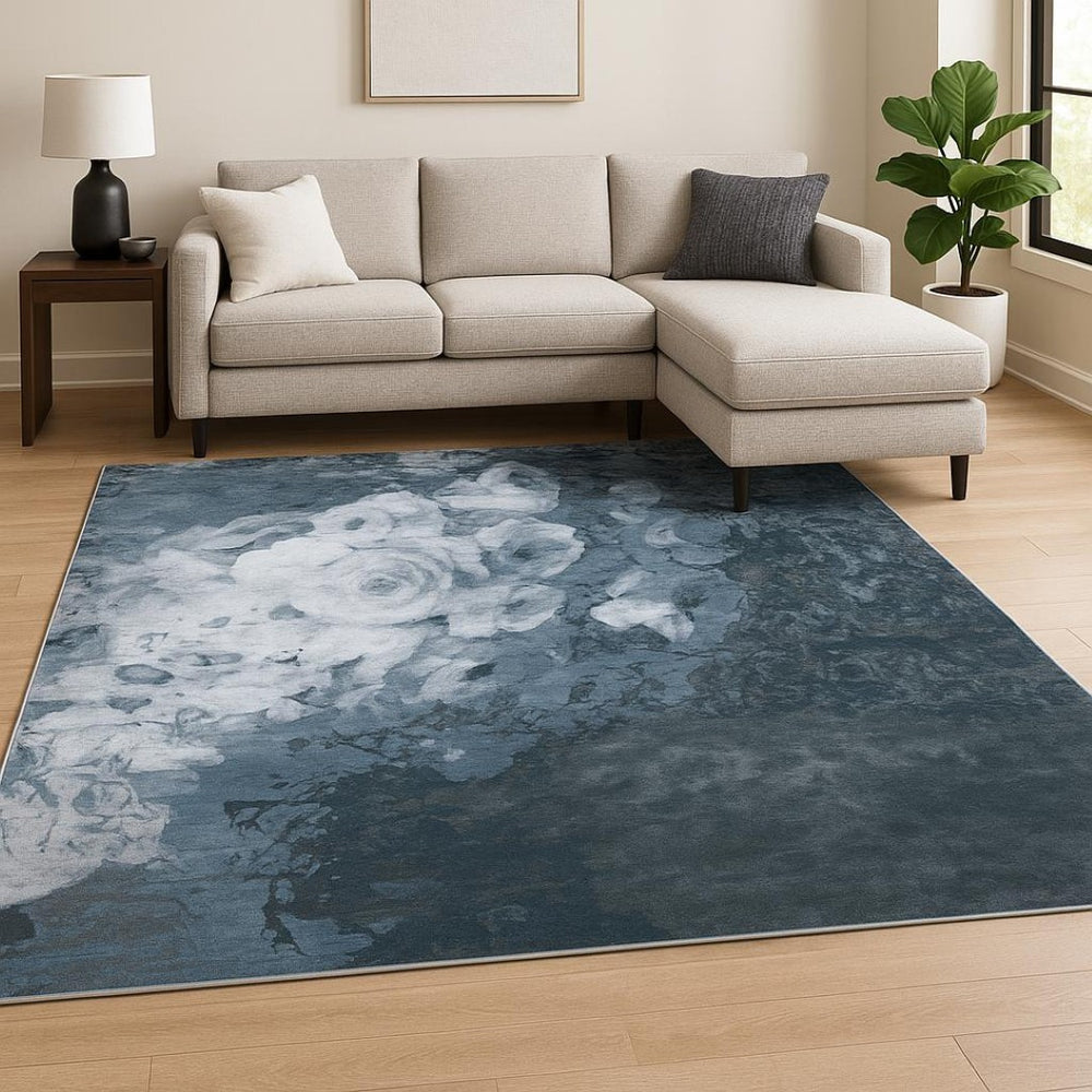 HomeRoots 8' X 10' Blue Abstract Hand-Knotted Area Rug – Artisan Crafted, Soft Wool, Contemporary Design for Elegance 569477
