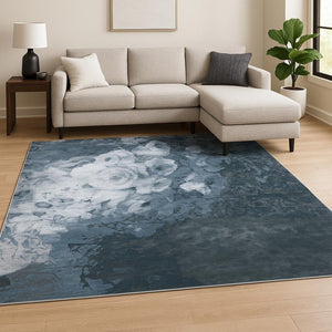 HomeRoots 8' X 10' Blue Abstract Hand-Knotted Area Rug – Artisan Crafted, Soft Wool, Contemporary Design for Elegance 569477