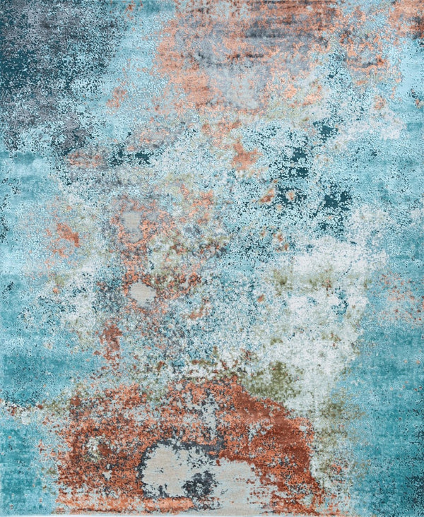 HomeRoots 8' X 10' Luxurious Aqua Blue & Bronze Hand-Knotted Area Rug – Artisan Crafted Elegance for Your Home 569479