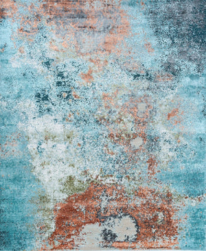 HomeRoots 8' X 10' Luxurious Aqua Blue & Bronze Hand-Knotted Area Rug – Artisan Crafted Elegance for Your Home 569479
