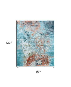 HomeRoots 8' X 10' Luxurious Aqua Blue & Bronze Hand-Knotted Area Rug – Artisan Crafted Elegance for Your Home 569479