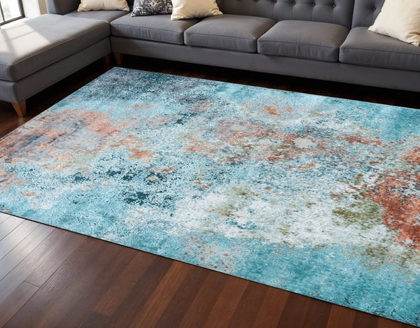 HomeRoots 8' X 10' Luxurious Aqua Blue & Bronze Hand-Knotted Area Rug – Artisan Crafted Elegance for Your Home 569479