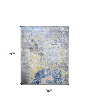 Homeroots 8' X 10' Ivory Blue And Gray Abstract Hand Knotted Area Rug  Wool,Bamboo Silk 569480