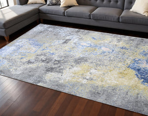 Homeroots 8' X 10' Ivory Blue And Gray Abstract Hand Knotted Area Rug  Wool,Bamboo Silk 569480