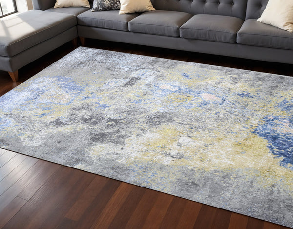 Homeroots 8' X 10' Ivory Blue And Gray Abstract Hand Knotted Area Rug  Wool,Bamboo Silk 569480