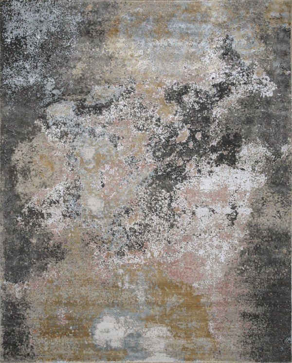 Homeroots 8' X 10' Brown And Gray Abstract Hand Knotted Area Rug  Wool,Bamboo Silk 569481