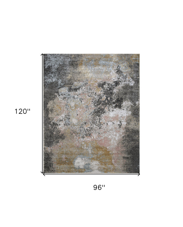 Homeroots 8' X 10' Brown And Gray Abstract Hand Knotted Area Rug  Wool,Bamboo Silk 569481