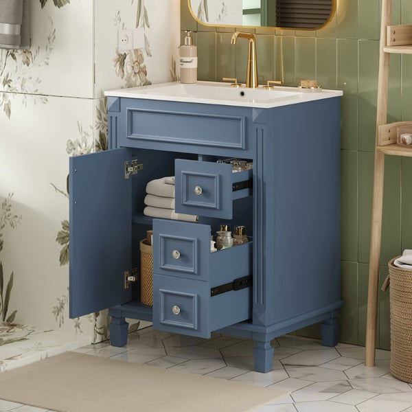 English Elm 24" French Inspired Bathroom Vanity with Ceramic Basin Soft Close Cabinet and 2 Drawers N710P318989C
