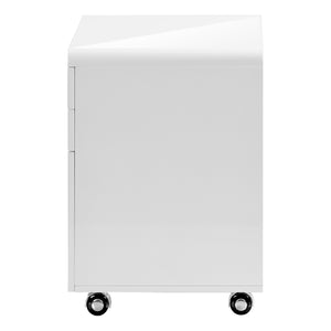 English Elm File Cabinet Glossy White Mobile 3-Drawer on Wheels – Modern MDF Printer Stand with Lockable Drawers and Smooth Glides for Office Organization B2710P221277