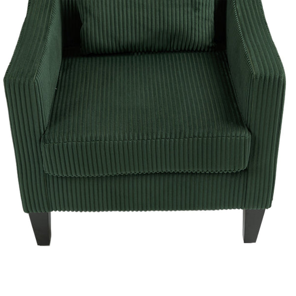 English Elm COOLMORE Modern Accent Chair with Plush Corduroy Upholstery, Solid Wood Frame and Two Pillows Emerald W395P195360