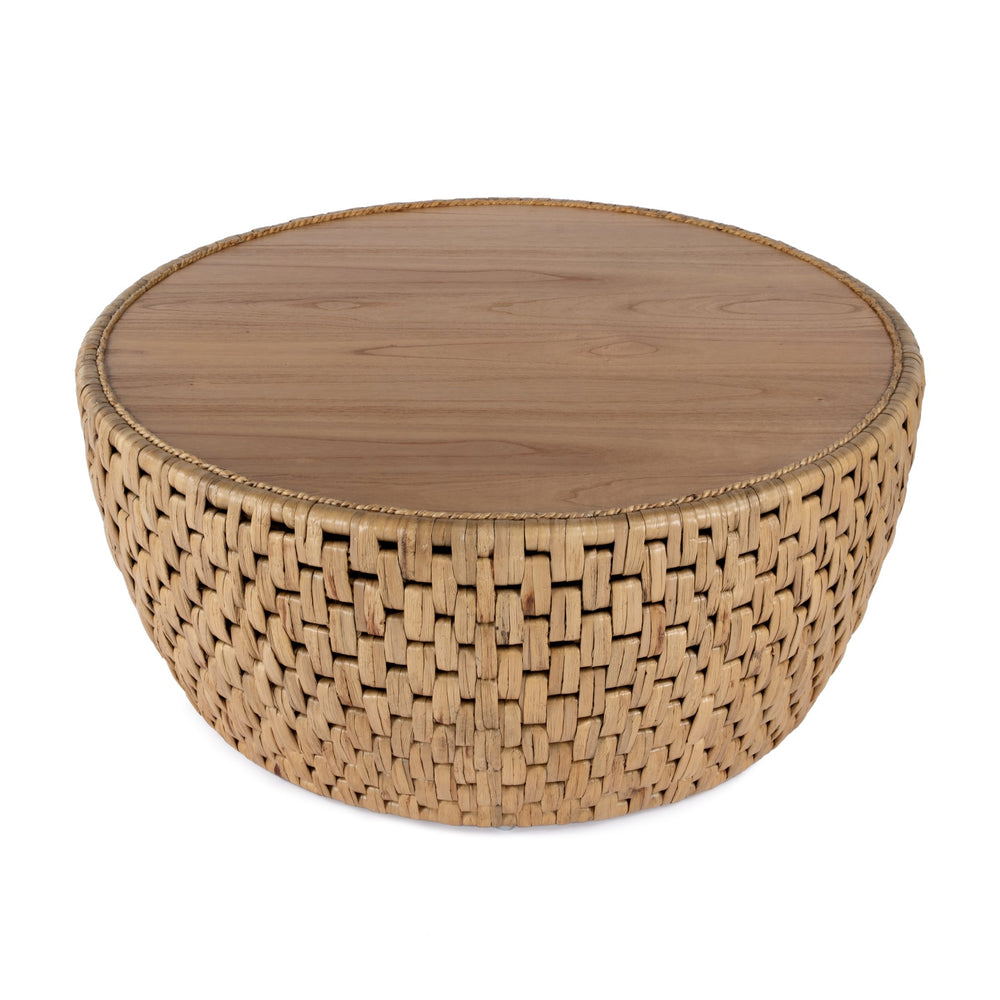 Butler Specialty Captiva Round Rattan Drum Coffee Table - Coastal Elegance With Textured Charm For Your Living Space Natural Mdf,Mindi Veneer,Rattan,Water Hyacinth 5695404-butler