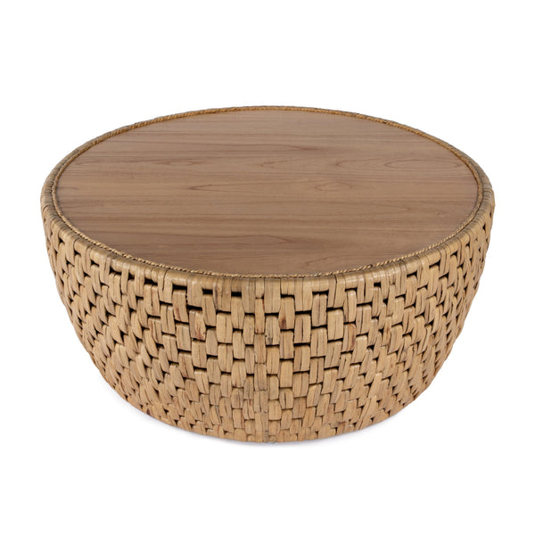 Butler Specialty Captiva Round Rattan Drum Coffee Table - Coastal Elegance With Textured Charm For Your Living Space Natural Mdf,Mindi Veneer,Rattan,Water Hyacinth 5695404-butler