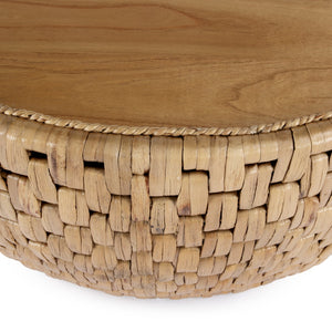 Butler Specialty Captiva Round Rattan Drum Coffee Table - Coastal Elegance With Textured Charm For Your Living Space Natural Mdf,Mindi Veneer,Rattan,Water Hyacinth 5695404-butler