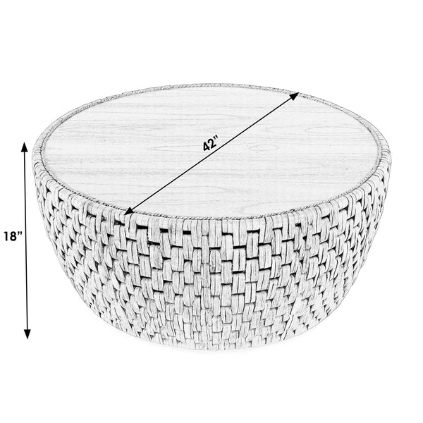 Butler Specialty Captiva Round Rattan Drum Coffee Table - Coastal Elegance With Textured Charm For Your Living Space Natural Mdf,Mindi Veneer,Rattan,Water Hyacinth 5695404-butler