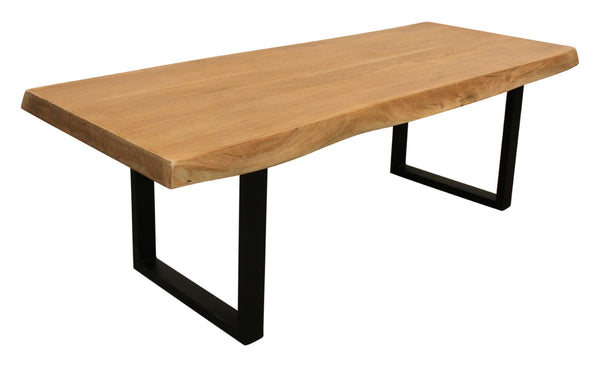 HomeRoots 70" Live Edge Coffee Table - Handcrafted Solid Wood with Black Iron Base, Perfect for Modern Spaces 569545