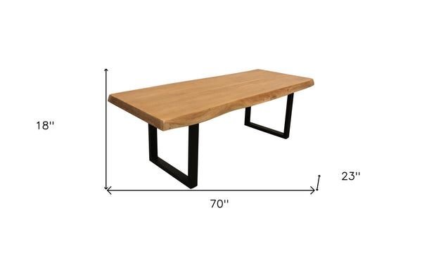 Homeroots 70" Rustic Live Edge Coffee Table With Solid Wood Top And Iron Base - Perfect For Any Room Decor!   569545