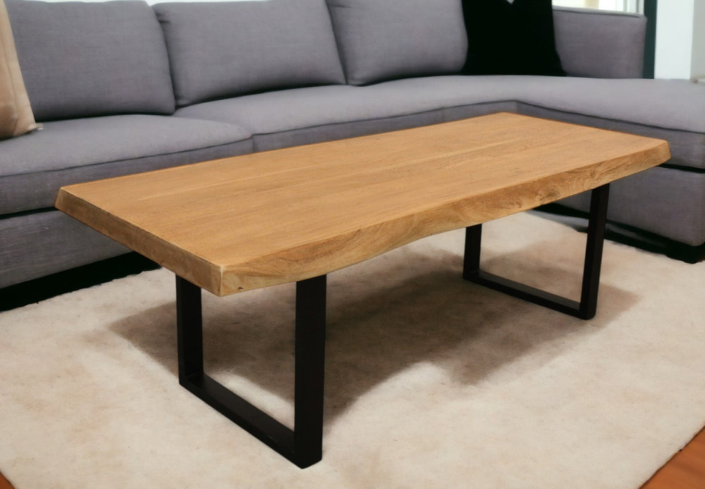 Homeroots 70" Rustic Live Edge Coffee Table With Solid Wood Top And Iron Base - Perfect For Any Room Decor!   569545