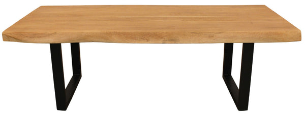 HomeRoots 59" Handcrafted Live Edge Coffee Table with Solid Acacia Wood Top & Black Iron Base for Modern Spaces 569546