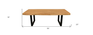 Homeroots 59" Rustic Live Edge Coffee Table - Natural Solid Wood & Iron Base, Modern Charm For Any Room   569546