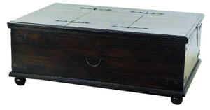 HomeRoots 54" Distressed Dark Brown Solid Wood Lift-Top Trunk Coffee Table for Vintage Style & Storage 569547