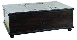 HomeRoots 54" Distressed Dark Brown Solid Wood Lift-Top Trunk Coffee Table for Vintage Style & Storage 569547
