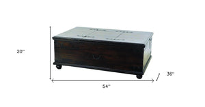 HomeRoots 54" Distressed Dark Brown Solid Wood Lift-Top Trunk Coffee Table for Vintage Style & Storage 569547