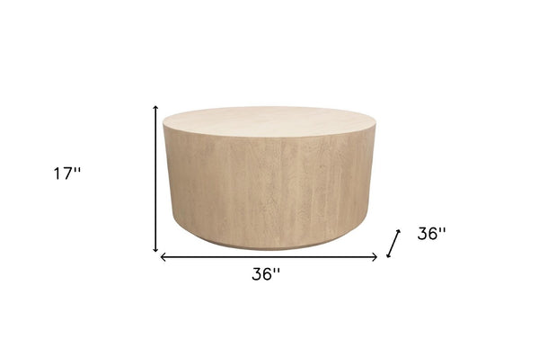 HomeRoots 36" Natural Solid Wood Round Coffee Table - Vintage-Inspired, Distressed Finish for Rustic Charm 569551