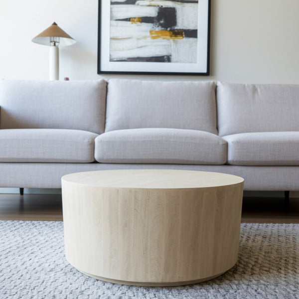 HomeRoots 36" Natural Solid Wood Round Coffee Table - Vintage-Inspired, Distressed Finish for Rustic Charm 569551