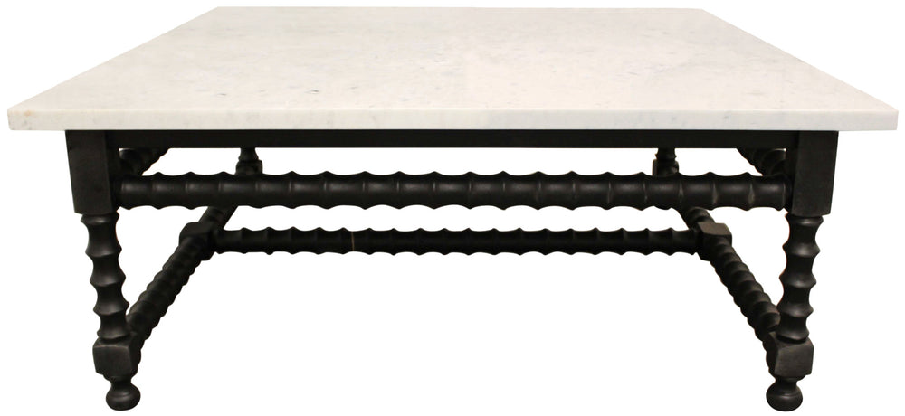 Homeroots 48" Stylish White And Black Genuine Marble Square Coffee Table With Solid Wood Base For Elegance   569553