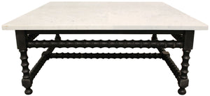 Homeroots 48" Stylish White And Black Genuine Marble Square Coffee Table With Solid Wood Base For Elegance   569553