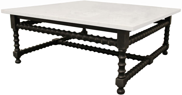 Homeroots 48" Stylish White And Black Genuine Marble Square Coffee Table With Solid Wood Base For Elegance   569553