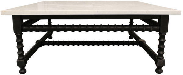 Homeroots 48" Stylish White And Black Genuine Marble Square Coffee Table With Solid Wood Base For Elegance   569553