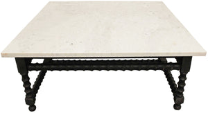 Homeroots 48" Stylish White And Black Genuine Marble Square Coffee Table With Solid Wood Base For Elegance   569553