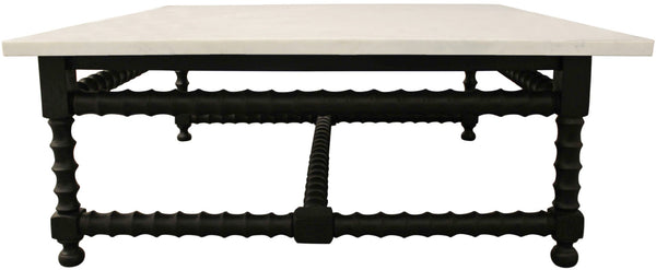 Homeroots 48" Stylish White And Black Genuine Marble Square Coffee Table With Solid Wood Base For Elegance   569553