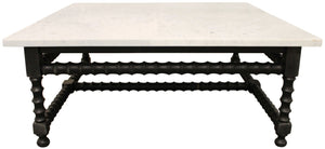 Homeroots 48" Stylish White And Black Genuine Marble Square Coffee Table With Solid Wood Base For Elegance   569553