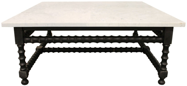 Homeroots 48" Stylish White And Black Genuine Marble Square Coffee Table With Solid Wood Base For Elegance   569553