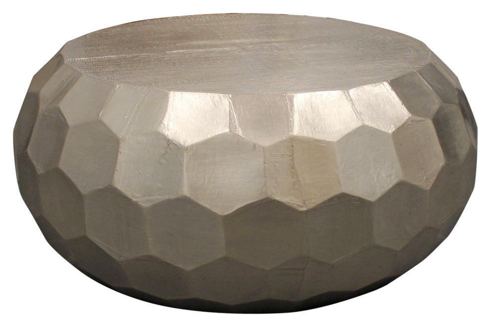 HomeRoots 28" Silver Nickel Round Drum Coffee Table – Mid-Century Modern Design, Fully Assembled & Versatile Use 569554