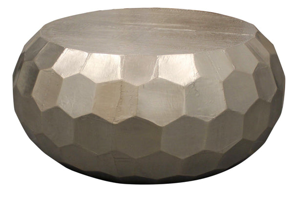 HomeRoots 28" Silver Nickel Round Drum Coffee Table – Mid-Century Modern Design, Fully Assembled & Versatile Use 569554