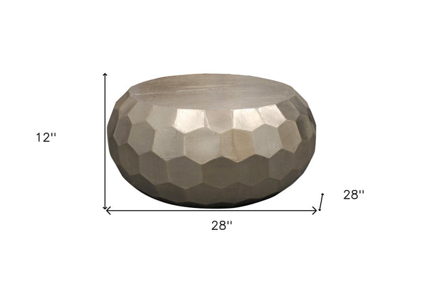 HomeRoots 28" Silver Nickel Round Drum Coffee Table – Mid-Century Modern Design, Fully Assembled & Versatile Use 569554