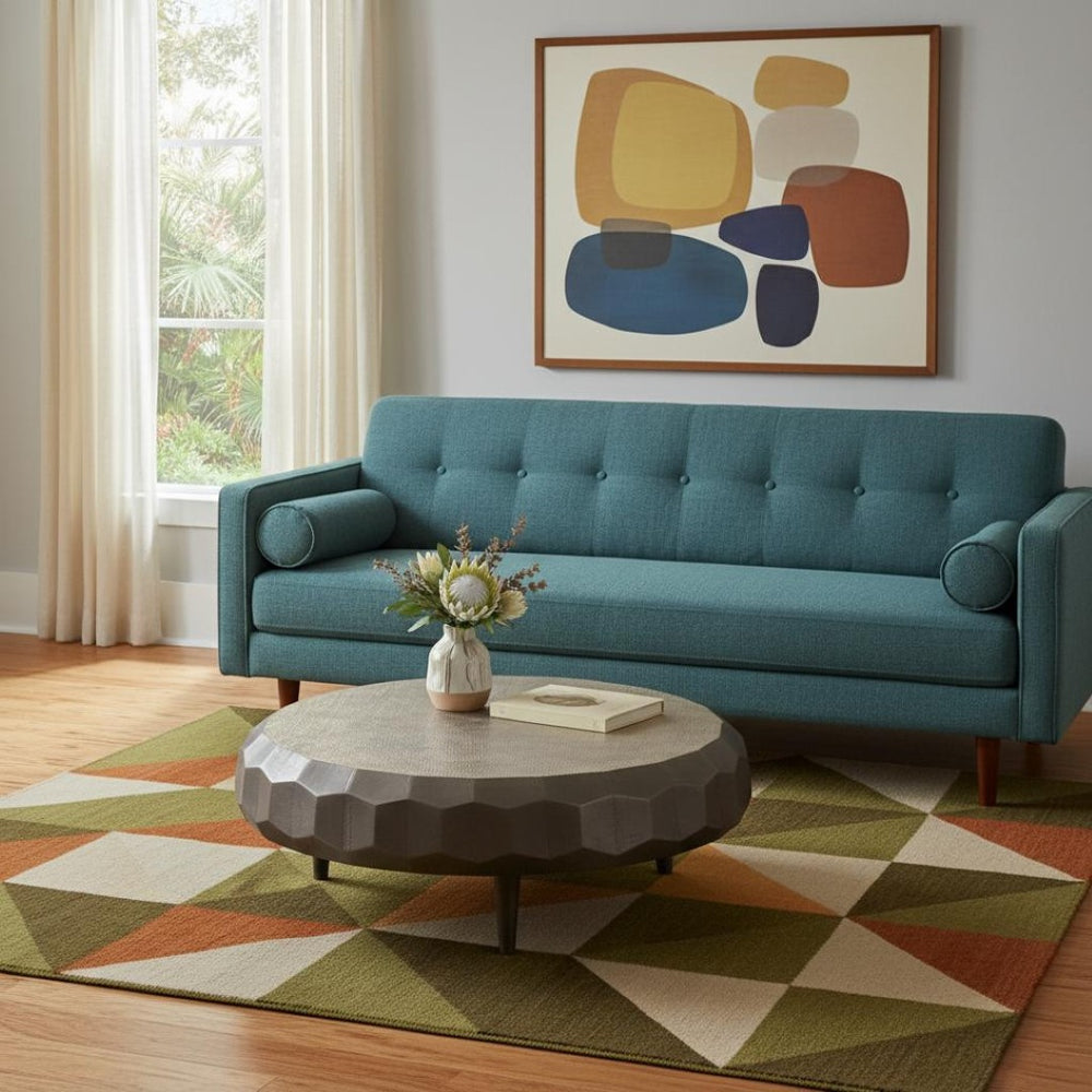 HomeRoots 28" Silver Nickel Round Drum Coffee Table – Mid-Century Modern Design, Fully Assembled & Versatile Use 569554