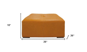 Homeroots 36" Orange Genuine Leather Square Cocktail Table – Stylish Accent For Living Room, Bedroom, Or Office   569556