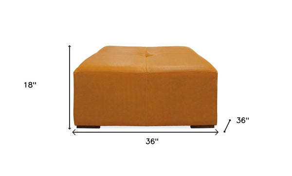 Homeroots 36" Orange Genuine Leather Square Cocktail Table – Stylish Accent For Living Room, Bedroom, Or Office   569556