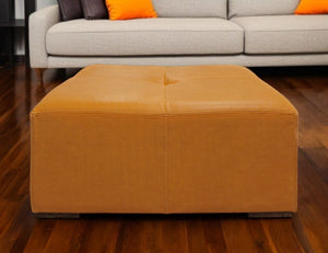 Homeroots 36" Orange Genuine Leather Square Cocktail Table – Stylish Accent For Living Room, Bedroom, Or Office   569556