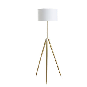 HomeRoots Gold Adjustable Tripod Floor Lamp - Elegant White Linen Shade, Mid-Century Modern Design, 64" Height 569567