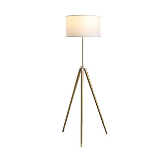 HomeRoots Gold Adjustable Tripod Floor Lamp - Elegant White Linen Shade, Mid-Century Modern Design, 64" Height 569567