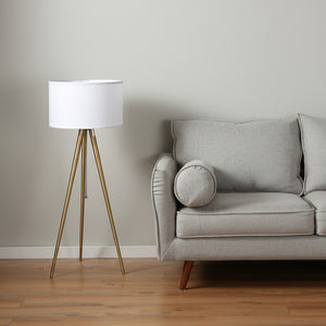 HomeRoots Gold Adjustable Tripod Floor Lamp - Elegant White Linen Shade, Mid-Century Modern Design, 64" Height 569567