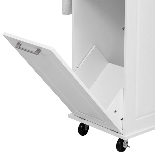 English Elm K&K Vintage Convex Kitchen Island Cart with Faux Marble Top, Tilt Trash, Pull-Out Organizer, Wheels White N707P299008W