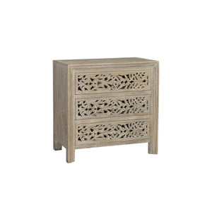 Homeroots 30" Rustic Solid Wood Nightstand With Floral Carvings - Three Drawers For Stylish Bedroom Storage   569586